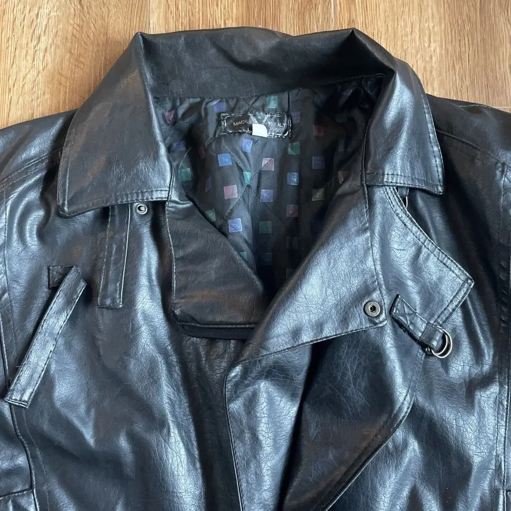 Vintage Black Faux Leather Motorcycle Jacket Biker Bomber Classic‎ Retro Style